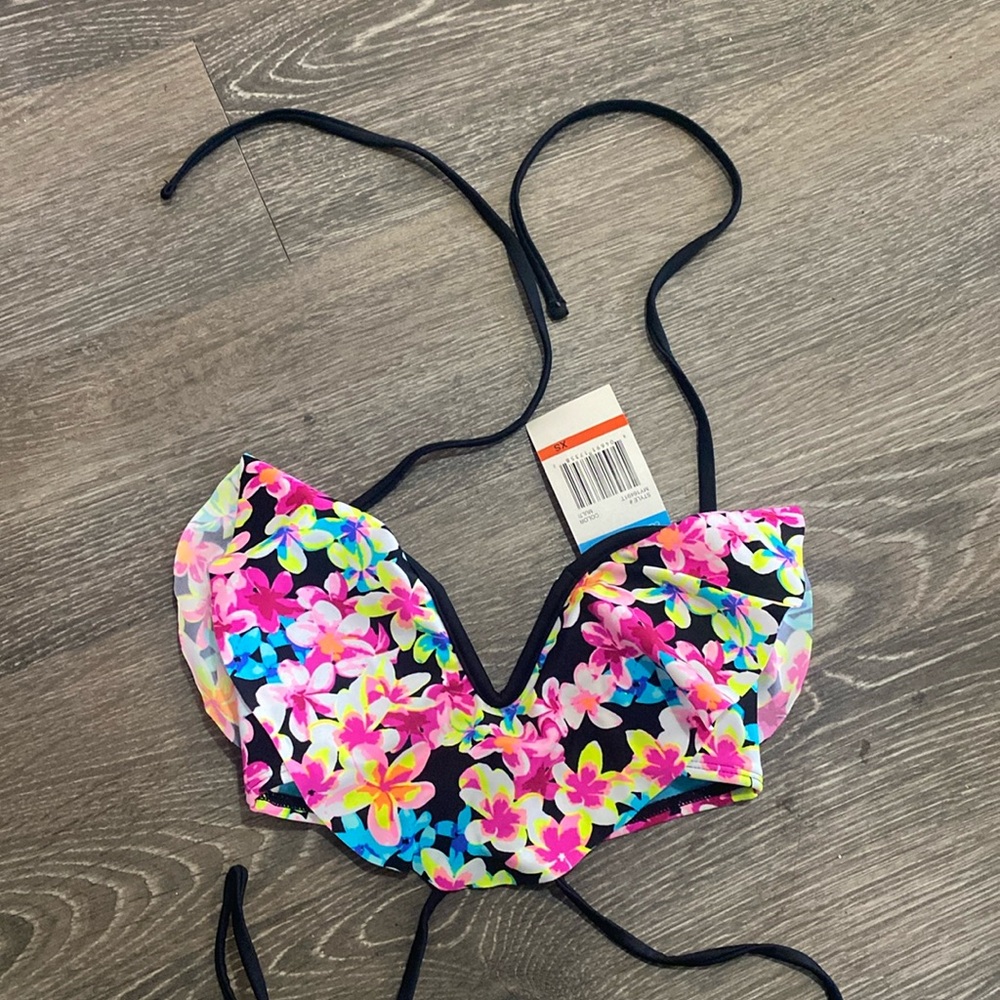 California Waves Ruffled Floral Bikini Swimsuit Top Separates XS New 4/25